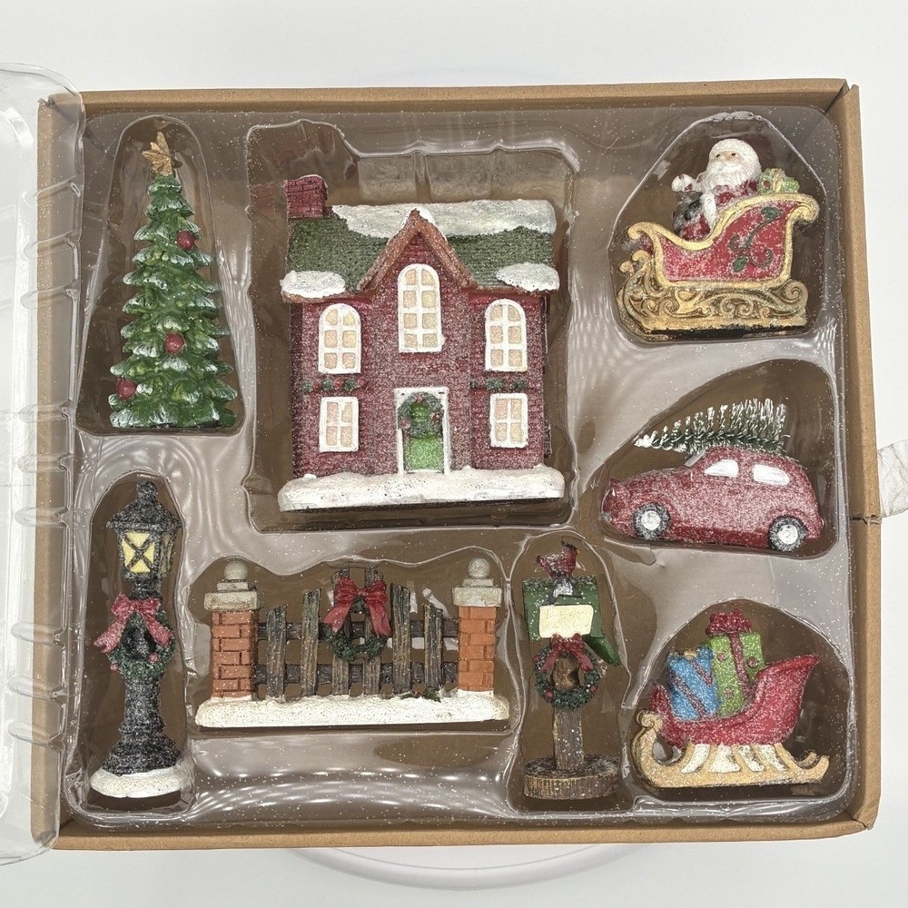Hobby Lobby My Little Christmas 8 Piece Mini Village House Santa Sleigh #5565965
